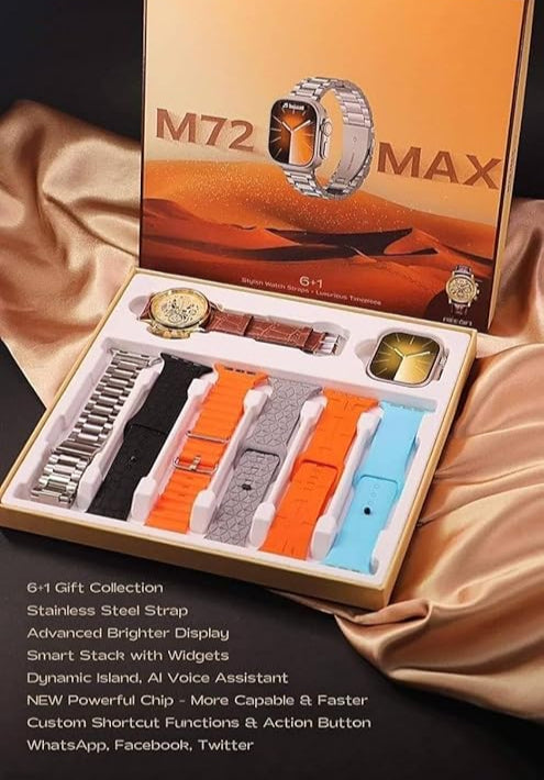 M72 Max Smart Watch wrist watch pack | 2 Watches + 7 Straps