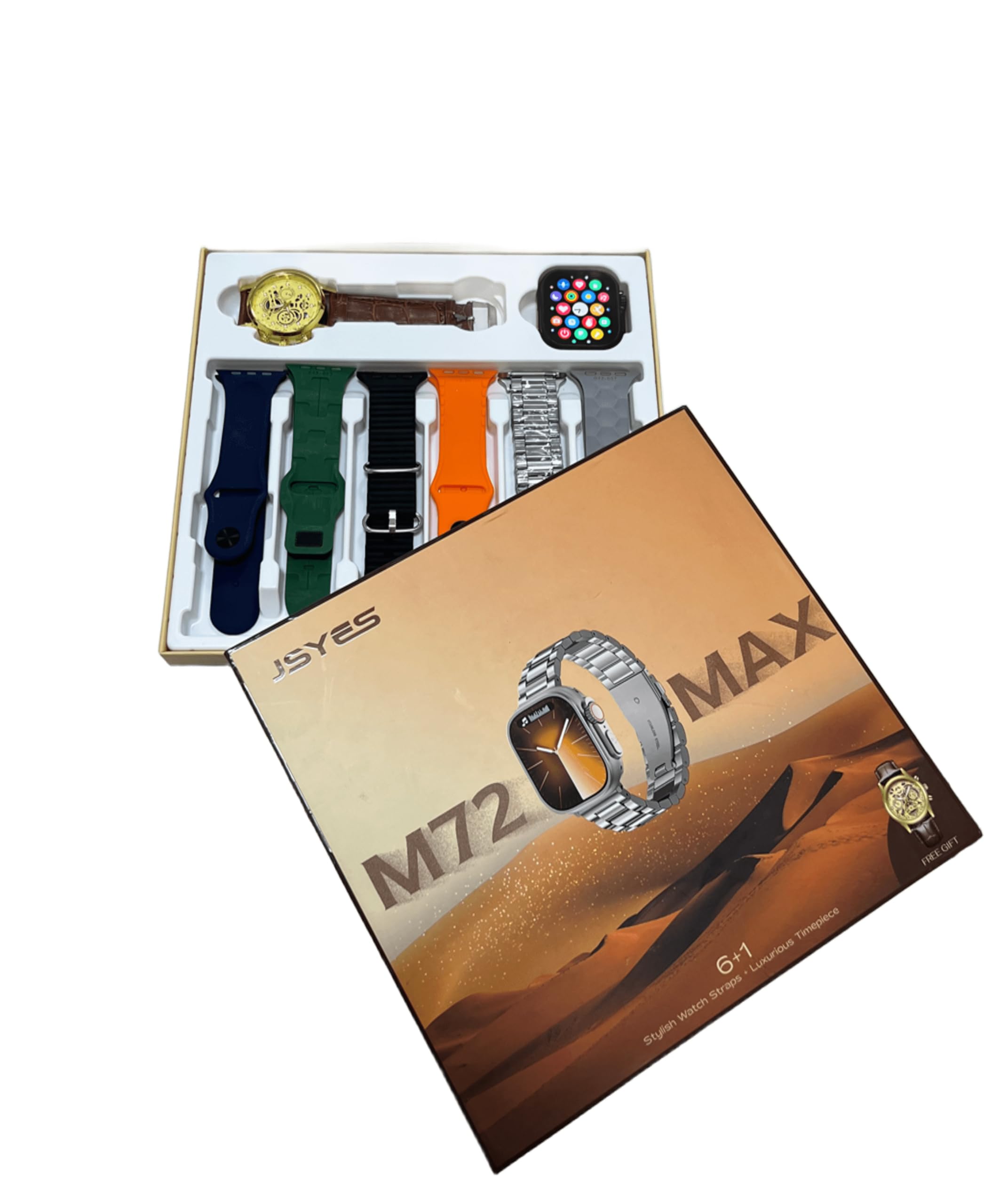 M72 Max Smart Watch wrist watch pack | 2 Watches + 7 Straps